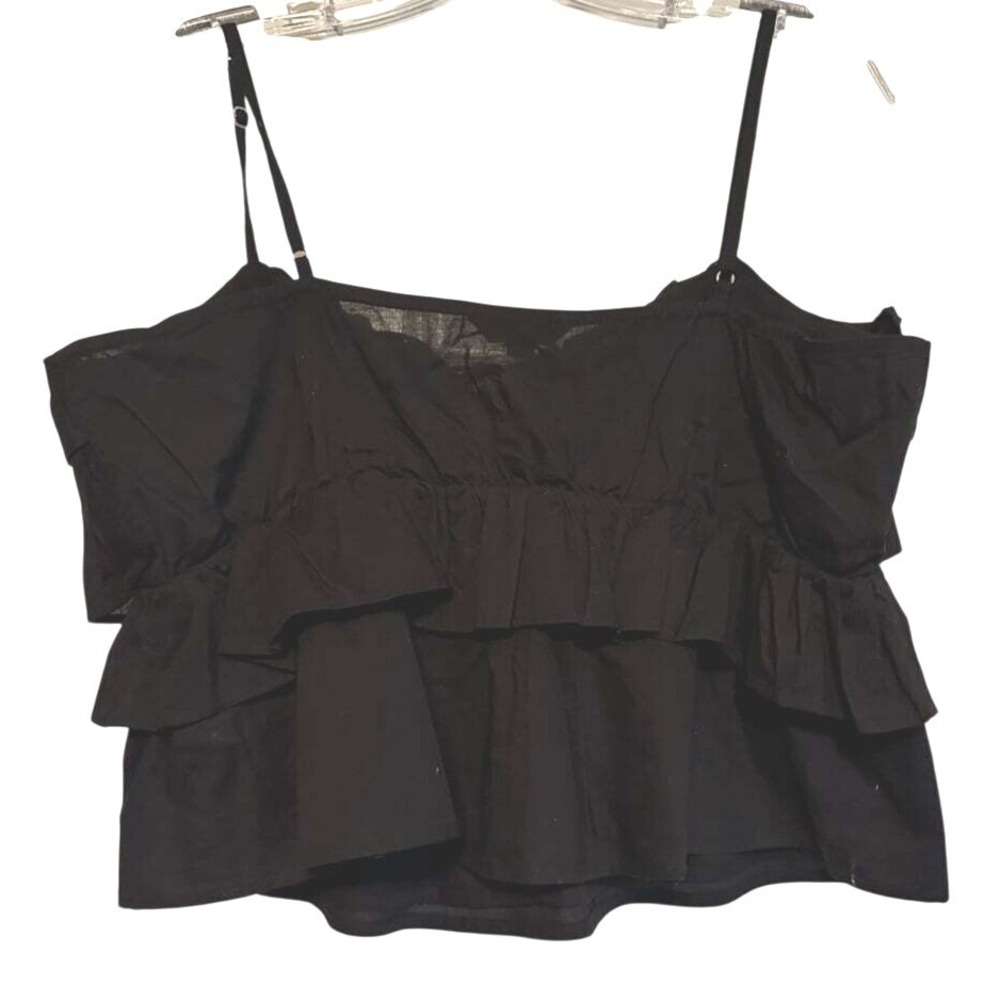 EXPRESS Spaghetti Strap Cropped Camisole Black Ruffle Whimsigoth Party JR Medium